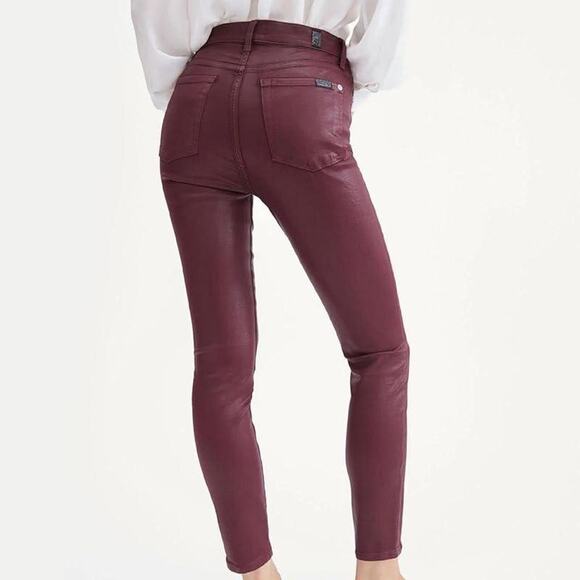 Size 2 7 For All Mankind High-Waist Ankle Skinny Coated in Merlot NWT - Picture 2 of 8